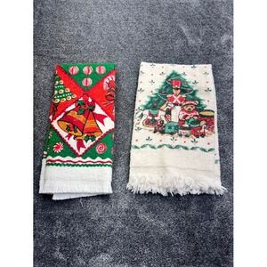 Vintage B&D Christmas Hand Towels Set of 2 Nutcracker Bells Candy Cane Fringe